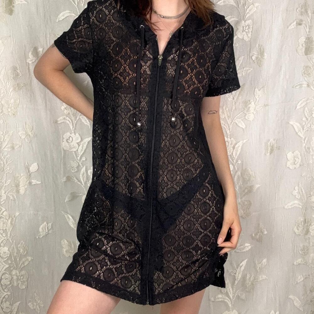 Black lace beach coverup